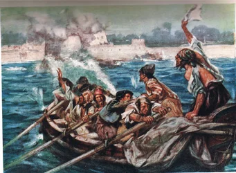 Escapando o ataque, ilustração de "A terra do comércio de ouro", publicado por Jack em 1921